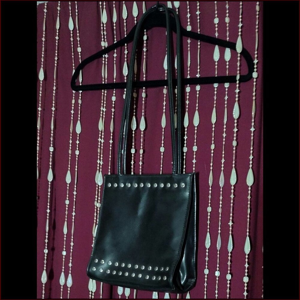Silver Studded Black Vegan Shoulder Bag by Chateau